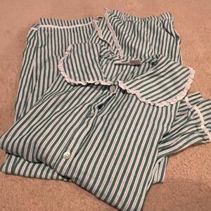 Rachel Ashwell Green and White Stripe Shabby Chic Pajama Set